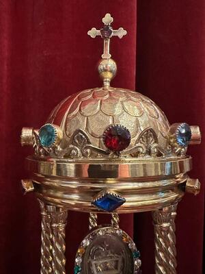 Exceptional Reliquary Relics Of The True Cross St. Peter & St. Paul  en Bronze / Polished and Varnished / Stones / Glass,