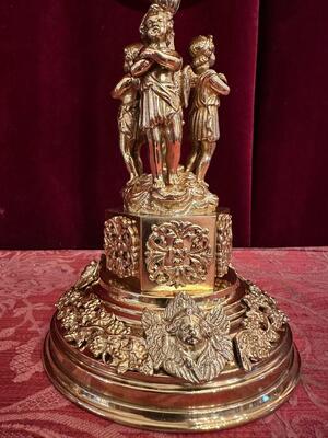 Exceptional Reliquary Relics Of The True Cross St. Peter & St. Paul  en Bronze / Polished and Varnished / Stones / Glass,