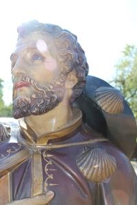 Exceptional St. Rochus Statue Life Size ! en Terra-Cotta polychrome, France 19th century