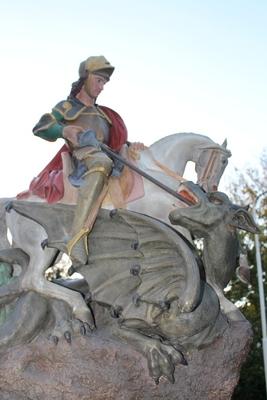 Exceptional Statue St. George en Terra-Cotta polychrome, France 19th century