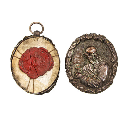 First Class Reliquary - Ex Ossibus Relic St. Peter Apostle With Original Document en Silver / Glass / Originally Sealed, Italy  19 th century ( Anno 1866 )