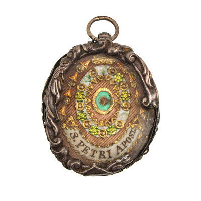 First Class Reliquary - Ex Ossibus Relic St. Peter Apostle With Original Document en Silver / Glass / Originally Sealed, Italy  19 th century ( Anno 1866 )