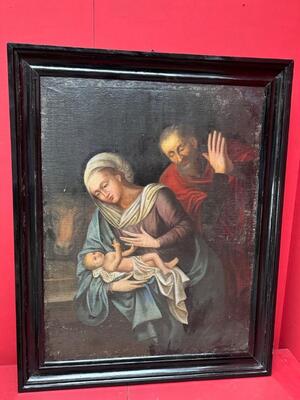 Flemish Work  “Holy Family” Fully Hand-Painted On Linen en Wooden Frames / Painted on Linen, Belgium  18TH CENTURY (1785)