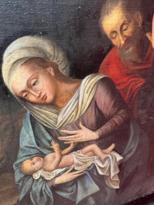 Flemish Work  “Holy Family” Fully Hand-Painted On Linen en Wooden Frames / Painted on Linen, Belgium  18TH CENTURY (1785)