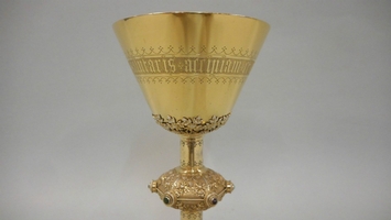 Full Silver / Gilt Chalice Gothic-Style / Enamel Medallions / Engraving / Signed By Bourdon At Gand – Belgium / 1893 en Full - Bronze - Gilt, Belgium 19th century