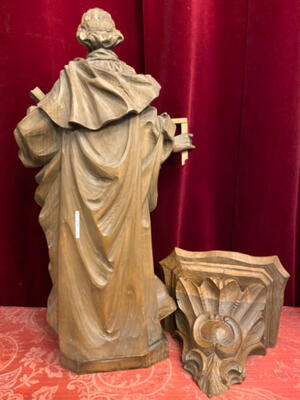 Fully Hand-Carved Sculpture St. Joseph As A Carpenter. Complete With Wall-Console.  en Wood, Oberammergau – Austria very good