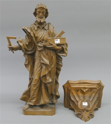 Fully Hand-Carved Sculpture St. Joseph As A Carpenter. Complete With Wall-Console.  en Wood, Oberammergau – Austria very good