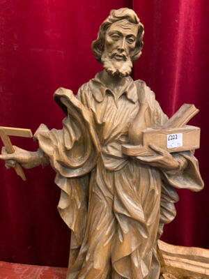 Fully Hand-Carved Sculpture St. Joseph As A Carpenter. Complete With Wall-Console.  en Wood, Oberammergau – Austria very good