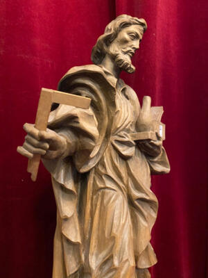 Fully Hand-Carved Sculpture St. Joseph As A Carpenter. Complete With Wall-Console.  en Wood, Oberammergau – Austria very good