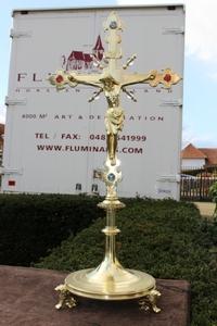 Altar - Cross style Gothic en Brass / Bronze , Belgium 19th century