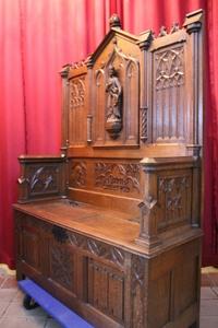 Bench style gothic en wood oak, France 19th century