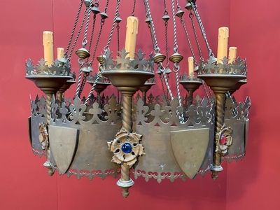 Chandelier style Gothic en Brass / Bronze , Belgium 19th century