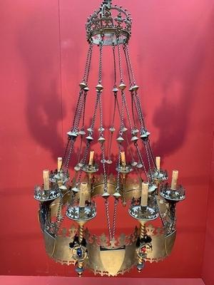 Chandelier style Gothic en Brass / Bronze , Belgium 19th century