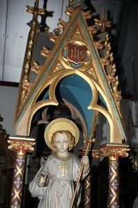 Chapel style Gothic en wood polychrome, Belgium 19th century