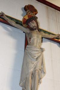 Corpus With Cross style gothic en plaster polychrome, Belgium 19th century