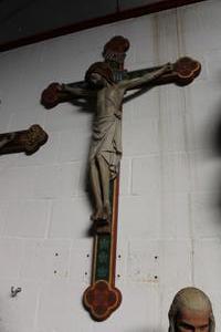 Corpus With Cross style gothic en plaster polychrome, Belgium 19th century