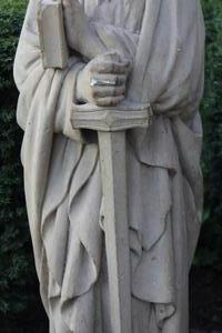 Handcarved Sandstone Statue Of St. Paul style Gothic en Sandstone, Belgium 19th century