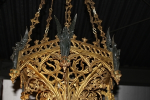 Large Sanctuary Lamp style Gothic en Bronze, France 19th century