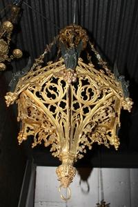 Large Sanctuary Lamp style Gothic en Bronze, France 19th century