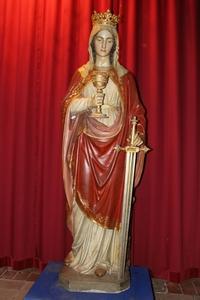 Life Size St. Barbara Statue By Mayer Munich style Gothic en wood - pap, France 19th century