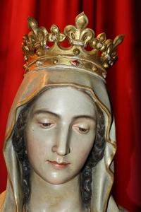 Life Size St. Barbara Statue By Mayer Munich style Gothic en wood - pap, France 19th century