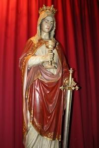 Life Size St. Barbara Statue By Mayer Munich style Gothic en wood - pap, France 19th century