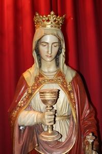 Life Size St. Barbara Statue By Mayer Munich style Gothic en wood - pap, France 19th century