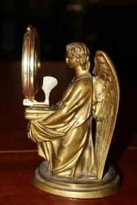 Lunula Holder Angel style gothic en Bronze / gilt / Lunula full silver, France 19th century