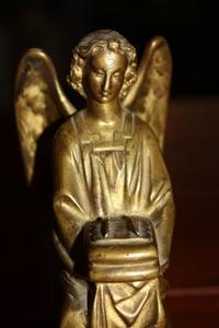 Lunula Holder Angel style gothic en Bronze / gilt / Lunula full silver, France 19th century