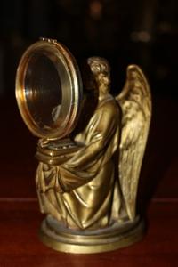 Lunula Holder Angel style gothic en Bronze / gilt / Lunula full silver, France 19th century