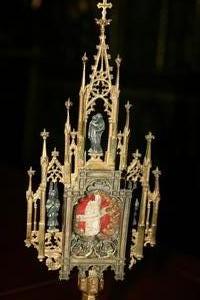 Reliquary style gothic en bronze, netherlands 19th century