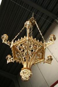 Sanctuary Lamp style Gothic en Brass / Bronze, France 19th century