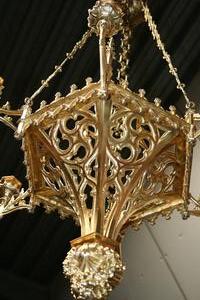 Sanctuary Lamp style Gothic en Brass / Bronze, France 19th century