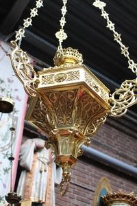 Sanctuary Lamp style Gothic en Brass / Bronze / Polished and Varnished, France 19th century