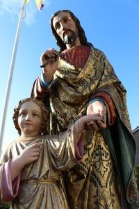 St. Joseph Statue style Gothic en wood polychrome, Belgium  19th century