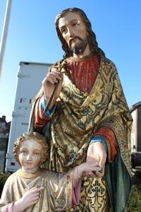 St. Joseph Statue style Gothic en wood polychrome, Belgium  19th century