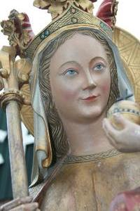 St. Mary Statue style gothic en SANDSTONE POLYCHROME, Dutch 19th century