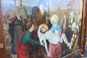 Station Of The Cross style Gothic en Painted on linen, Flemish 19th century