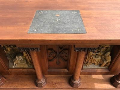 Altar style Gothic - style en hand-carved wood polychrome Oak, Vught - Dutch 19th century ( anno 1890 )