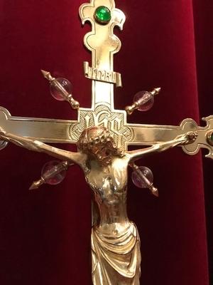 Altar - Cross style Gothic - style en Bronze / Polished and Varnished / Stones / Glass, France 19th century ( anno 1890 )