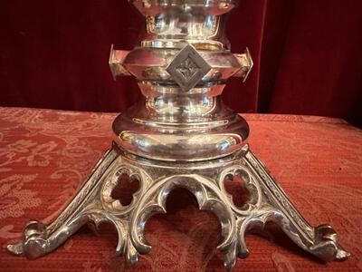 Altar - Cross style Gothic - Style en Bronze / Gilt / Silver Plated, Belgium 19 th century ( Anno 1875 )