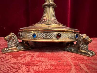 Altar - Cross style Gothic - Style en Bronze / Glass / Stones, Belgium  19 th century ( Anno 1875 )