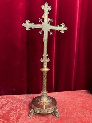 Altar - Cross style Gothic - Style en Bronze / Glass / Stones, Belgium  19 th century ( Anno 1875 )