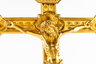 Altar - Cross style Gothic - Style en Bronze Gilt / Stones, Belgium  19 th century