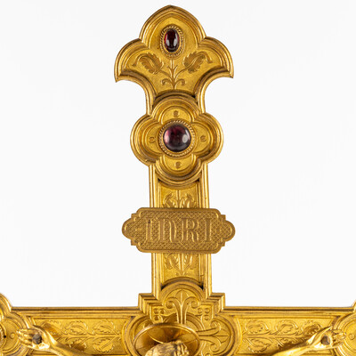 Altar - Cross style Gothic - Style en Bronze Gilt / Stones, Belgium  19 th century