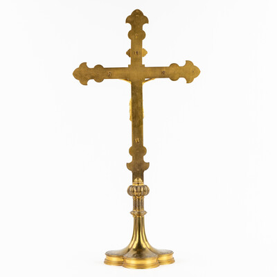 Altar - Cross style Gothic - Style en Bronze Gilt / Stones, Belgium  19 th century