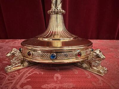 Altar - Cross style Gothic - Style en Bronze / Polished and Varnished / Stones / Glass, Bruges - Belgium  19 th century ( Anno 1885 )