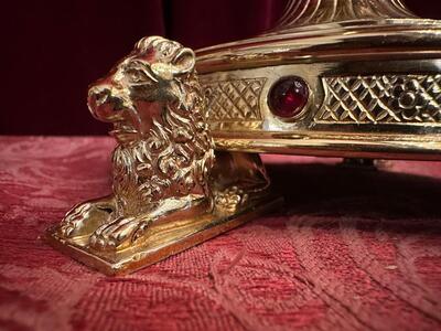 Altar - Cross style Gothic - Style en Bronze / Polished and Varnished / Stones / Glass, Bruges - Belgium  19 th century ( Anno 1885 )