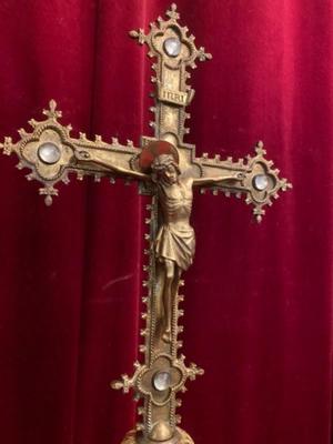 Altar - Cross style Gothic - style en Bronze / Gilt / Glass, France 19 th century ( Anno 1890 )