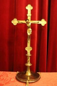 Altar Cross style Gothic - style en Full - Bronze - Gilt, Belgium 19th century